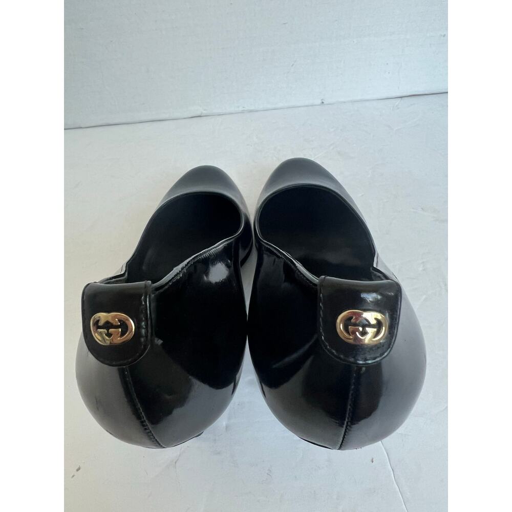 Gucci Black Patent Leather Round Toe Slip On Mid Heel Pumps Sz 6C‎ Wide EU 36C - Picture 6 of 15